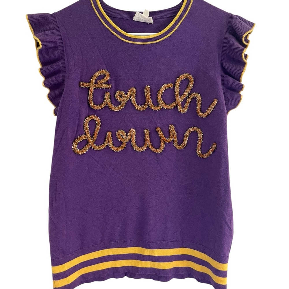BiBi Purple Ruffle Sleeve Sweater LSU colors